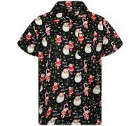 King Kameha Funky-Camicia-Hawaiana, Natale, Manica-Corta, Candy-Cane, Nero, XL