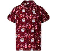 King Kameha Funky-Camicia-Hawaiana, Natale, Manica-Corta, Candy-Cane, Rosso, 3XL