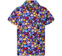 King Kameha Funky-Camicia-Hawaiana, Natale, Manica-Corta, Christmas-Allover, Blu-Indaco, XL