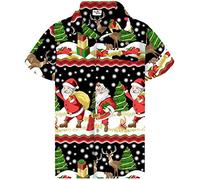 King Kameha Funky-Camicia-Hawaiana, Natale, Manica-Corta, Christmas-Border-Print, Nero, 6XL