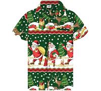 King Kameha Funky-Camicia-Hawaiana, Natale, Manica-Corta, Christmas-Border-Print, Verde, S