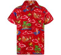 King Kameha Funky-Camicia-Hawaiana, Natale, Manica-Corta, Christmas-Island, Multi-Rosso, M
