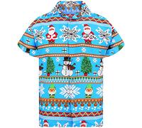 King Kameha Funky-Camicia-Hawaiana, Natale, Manica-Corta, Christmas-Rows, Blu-Ghiaccio, XXL