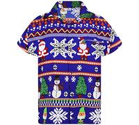 King Kameha Funky-Camicia-Hawaiana, Natale, Manica-Corta, Christmas-Rows, Blu, L