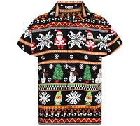 King Kameha Funky-Camicia-Hawaiana, Natale, Manica-Corta, Christmas-Rows, Nero, M