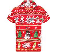 King Kameha Funky-Camicia-Hawaiana, Natale, Manica-Corta, Christmas-Rows, Rosso, 6XL
