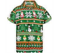 King Kameha Funky-Camicia-Hawaiana, Natale, Manica-Corta, Christmas-Rows, Verde, S