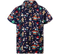 King Kameha Funky-Camicia-Hawaiana, Natale, Manica-Corta, Ginger-Bread, Blu, L