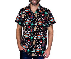 King Kameha Funky-Camicia-Hawaiana, Natale, Manica-Corta, Ginger-Bread, Nero, 4XL