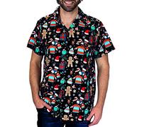King Kameha Funky-Camicia-Hawaiana, Natale, Manica-Corta, Ginger-Bread, Nero, XXL