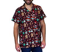 King Kameha Funky-Camicia-Hawaiana, Natale, Manica-Corta, Ginger-Bread, Rosso, XL