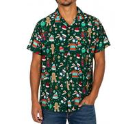 King Kameha Funky-Camicia-Hawaiana, Natale, Manica-Corta, Ginger-Bread, Verde, L