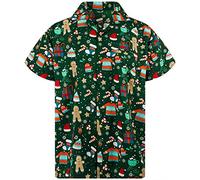 King Kameha Funky-Camicia-Hawaiana, Natale, Manica-Corta, Ginger-Bread, Verde, M