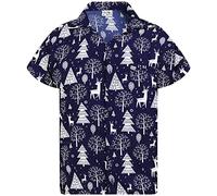 King Kameha Funky-Camicia-Hawaiana, Natale, Manica-Corta, Reindeer-Allover, Blu, M