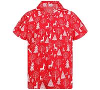 King Kameha Funky-Camicia-Hawaiana, Natale, Manica-Corta, Reindeer-Allover, Rosso, S