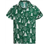 King Kameha Funky-Camicia-Hawaiana, Natale, Manica-Corta, Reindeer-Allover, Verde, 5XL