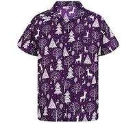 King Kameha Funky-Camicia-Hawaiana, Natale, Manica-Corta, Reindeer-Allover, Viola, XL