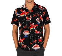 King Kameha Funky-Camicia-Hawaiana, Natale, Manica-Corta, Space-Santa, Nero, M