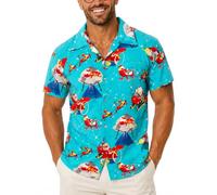 King Kameha Funky-Camicia-Hawaiana, Natale, Manica-Corta, Space-Santa, Turchese, L