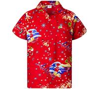 King Kameha Funky-Camicia-Hawaiana, Natale, Manica-Corta, Surf-Santa, Rosso, M