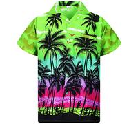 King Kameha Funky Camicia-Hawaiana Uomo Manica-Corta Elegante Palme Tropicali per Le Vacanze al Mare Unisex