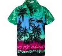 King Kameha Funky Camicia-Hawaiana Uomo Manica-Corta Elegante Palme Tropicali per Le Vacanze al Mare Unisex