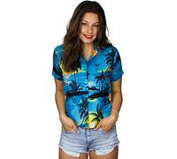 KING KAMEHA Funky Casual Hawaiian Camicetta Camicia da donna Tasca frontale Button Down Molto forte Manica corta Surf Stampa, Surf Turchese, XS