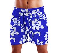 King Kameha Funky Hawaiian Board-Shorts Trunks Swim-Pants Uomo Mesh Fodera Draw-String Chiusura Casual Luminoso Flamingo-Melone Design, Pantaloncini Hibiscus Indigoblue, XL