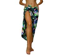 King Kameha Hawaii Sarong Pareo Spiaggia Wickel Donna Funky Casual Bikini Cover Up Vestito da Spiaggia Costume da Bagno Pappagallo Cacatua Stampa, Sarong Pappagallo Cacatua Nero Grande, L