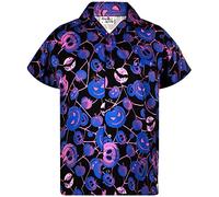 King Kameha Hawaiian Shirt Uomo Funky Casual Button Down Manica Corta Unisex Halloween Spaventoso Zucca Horror Stampe, Zucca Web Blu, 3XL