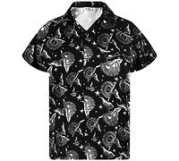 King Kameha Hawaiian Shirt Uomo Funky Casual Button Down Manica Corta Unisex Halloween Spaventoso Zucca Horror Stampe, Pumpkin Hat Grey, S