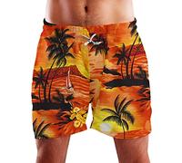 King Kameha, Pantaloncini da nuoto e surf da uomo, con fodera in tessuto a rete e chiusura con coulisse, eccentrici, in stile hawaiano, dal design casual e vivace, M