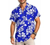 King Kameha Taglie Forti Camicia Hawaiana Uomo Maniche Corte - Camicia Estiva Aloha con Stampa Ibisco, Leggera e Facile da Lavare