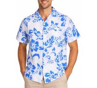 King Kameha Taglie Forti Camicia Hawaiana Uomo Maniche Corte - Camicia Estiva Aloha con Stampa Ibisco, Leggera e Facile da Lavare
