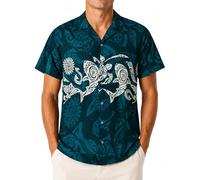 King Kameha Funky-Camicia-Hawaiana, Manica-Corta, Maori-Chest, Petrolio-Verde, XXL