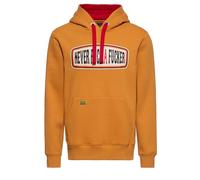 King Kerosin Felpa con cappuccio da uomo · felpa · felpa · felpa · stampa statement · cappuccio · coulisse · stampa · vintage · retrò · motociclista · manica lunga · Never Fuck A Fucker, senape, XXL