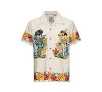 King Kerosin Hawaii Shirt Uomo Camicia Maniche Corte Sabbia Chiaro 100% Cotone Largo