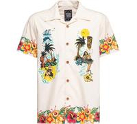 King Kerosin Honolulu Tropical Hawaiian Style Shirt Uomo Camicia Maniche Corte sabbia chiaro Regular