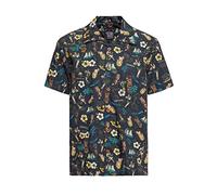 King Kerosin Tropical Hawaiian-Style Shirt Deluxe Uomo Camicia Maniche Corte Nero 100% Cotone Regular