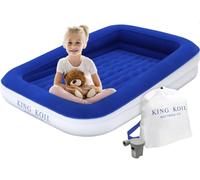 King Koil - Letto gonfiabile per bambini piccoli, letto da viaggio con paraurti di sicurezza integrato, materasso ad aria portatile per bambini, include pompa ad alta velocità, blu, 1 anno di garanzia