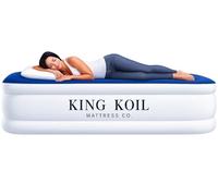 King Koil - Materasso ad aria di lusso 40,6 cm, matrimoniale, colore blu con pompa integrata per casa, campeggio e ospiti, materasso ad aria di lusso alto regolabile, durevole, portatile
