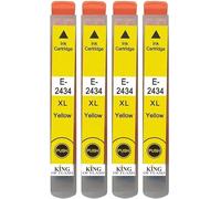 KING OF FLASH 4 cartucce d'inchiostro giallo per sostituire Epson T2434 (24XL) compatibili/non-OEM per stampanti fotografiche Epson Expression ad alta capacità (XL), E-T2434-4