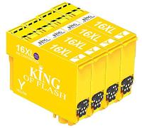 KING OF FLASH - Cartucce di ricambio per Epson 16 16XL, compatibili con Epson Workforce WF-2750 WF-2760 WF-2010 WF-2630 WF-2510 WF-2520 WF-2660 WF-2540 WF-2650 WF-2530 (4 giallo)