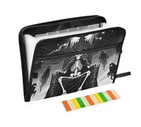 King of Skull Bianco e Nero Espandibile Hanging File Cartelle 13 Tasche A4 Formato Lettera con Chiusura a Cerniera per Archiviazione Documenti Cartelle Ufficio Carpetas de