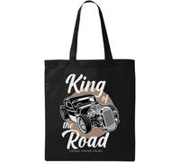 King of The Road Supercharger Muscle Car Borsa in cotone ecologico naturale nero, Nero , Taglia unica