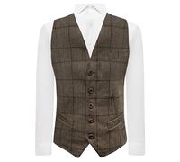 King & Priory Gilet a quadri a spina di pesce marrone arachidi, tweed, Marrone, M