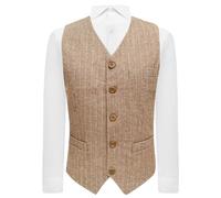 King & Priory Gilet a spina di pesce marrone chiaro con gessato, Marrone, M