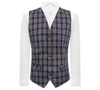 King & Priory Gilet blu navy a quadri tartan, blu navy, L