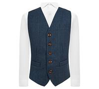 King & Priory Gilet in denim blu a spina di pesce, tweed, Blu denim, XXL