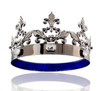 King Queen Royal Baroque Black Prince Crown Round Crown Accessori per capelli per feste in costume Halloween Pageant Wedding (nero con pietra bianca)